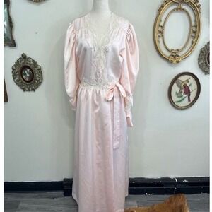 Vintage Sara Beth Pink Satin Lace Robe - Bridal Peignoir